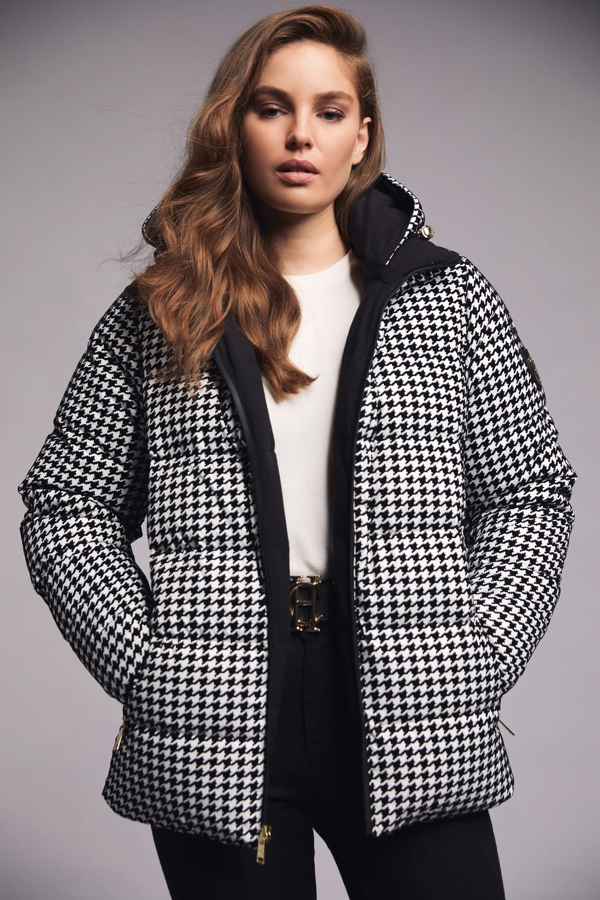 Houndstooth puffer on sale