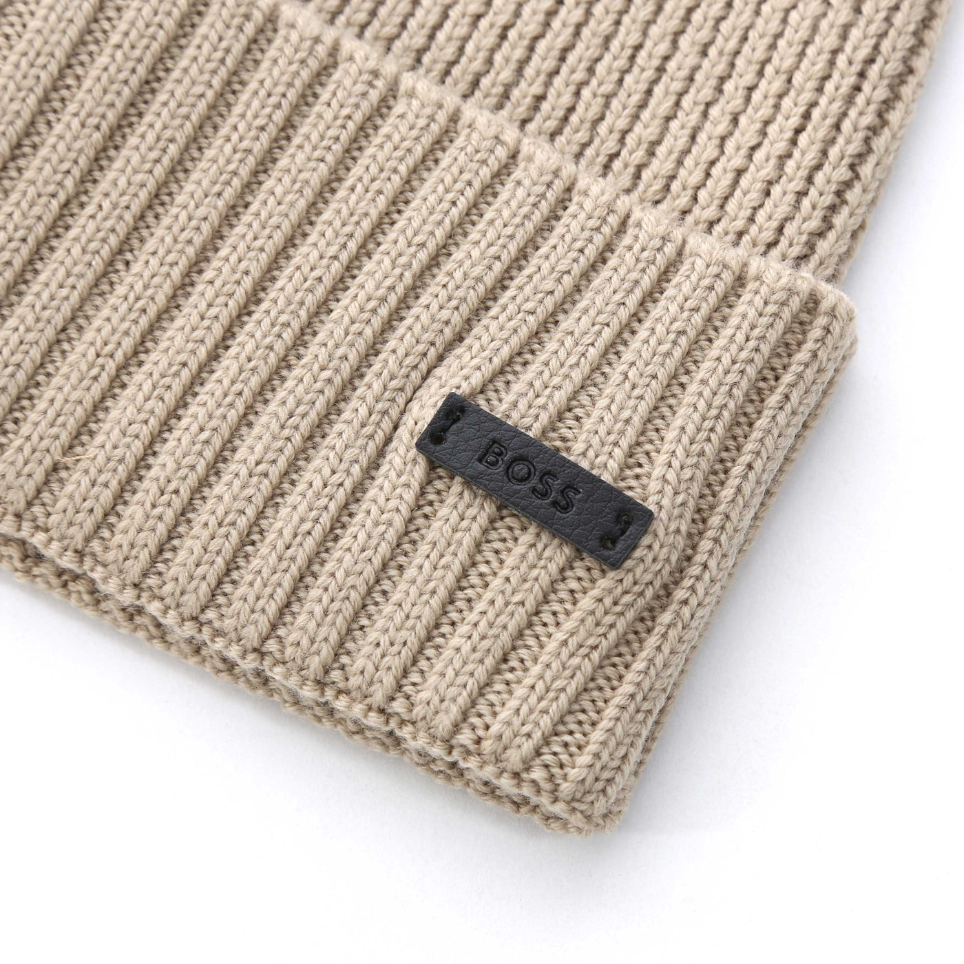 BOSS Fati Beanie Hat in Light Beige Logo