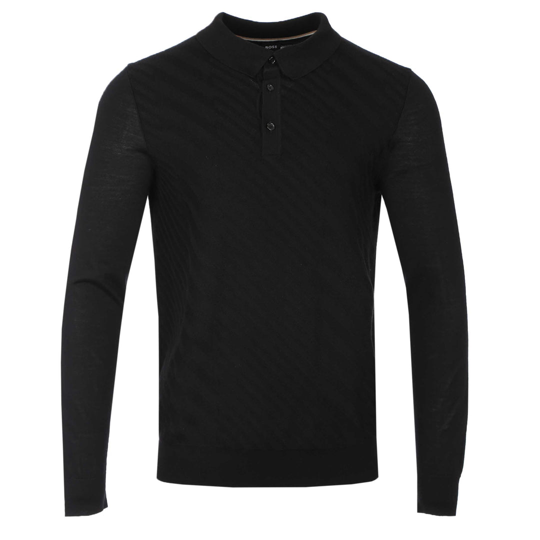 BOSS Padori Long Sleeve Knitted Polo Shirt in Black I BOSS I Norton Barrie