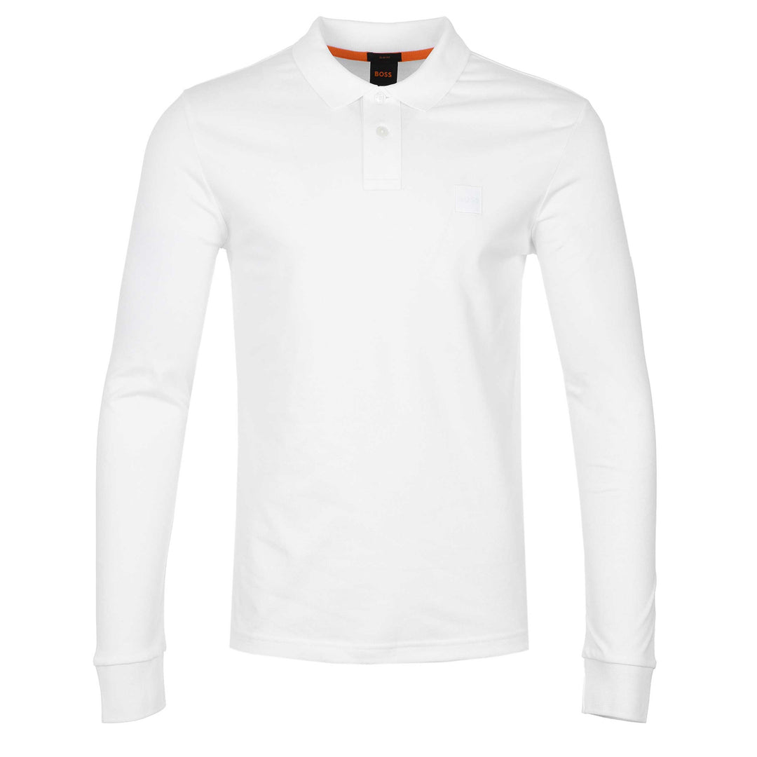 BOSS Passerby Long Sleeve Polo Shirt in White I BOSS I Norton Barrie