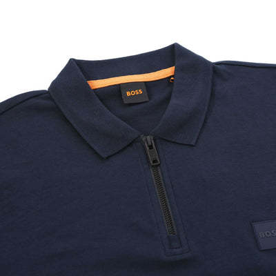 BOSS Passerzip Polo Shirt in Dark Blue Collar