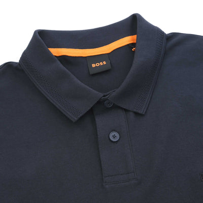 BOSS Pe Interlock Long Polo Shirt in Navy Placket