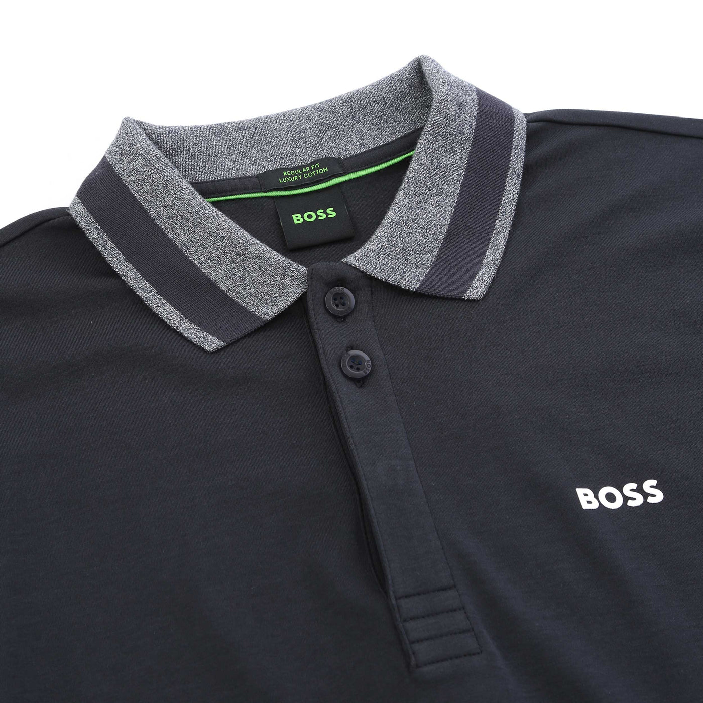 BOSS Plisy 2 Long Sleeve Polo Shirt in Navy Placket