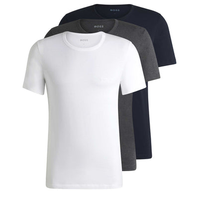 BOSS Tshirt RN 3P Classic T-Shirt in White, Navy & Charcoal Grey