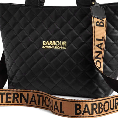 Barbour Battersea Quilted Ladies Mini Tote Bag in Black Shoulder Strap