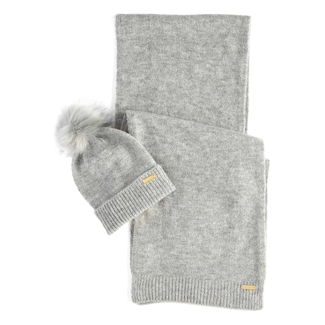 Barbour Sparkle Ladies Beanie Scarf Gift Set in Grey Marl