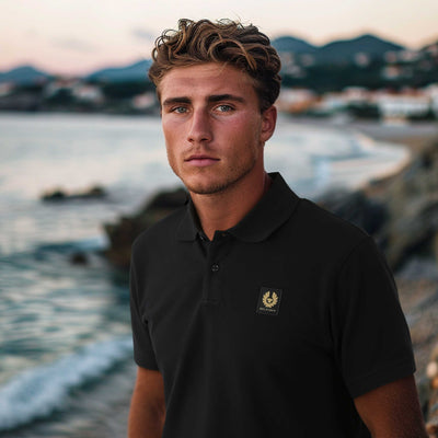 Belstaff Classic Short Sleeve Polo Shirt in Black Model