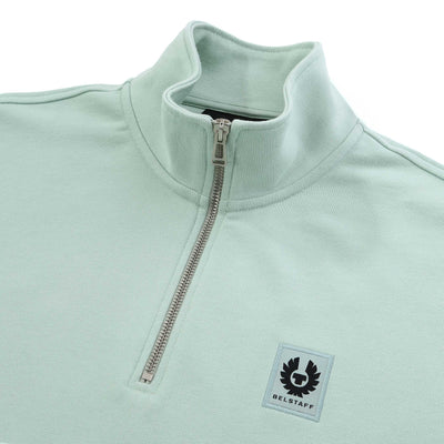 Belstaff Quarter Zip Sweat Top in Breeze Green Collar