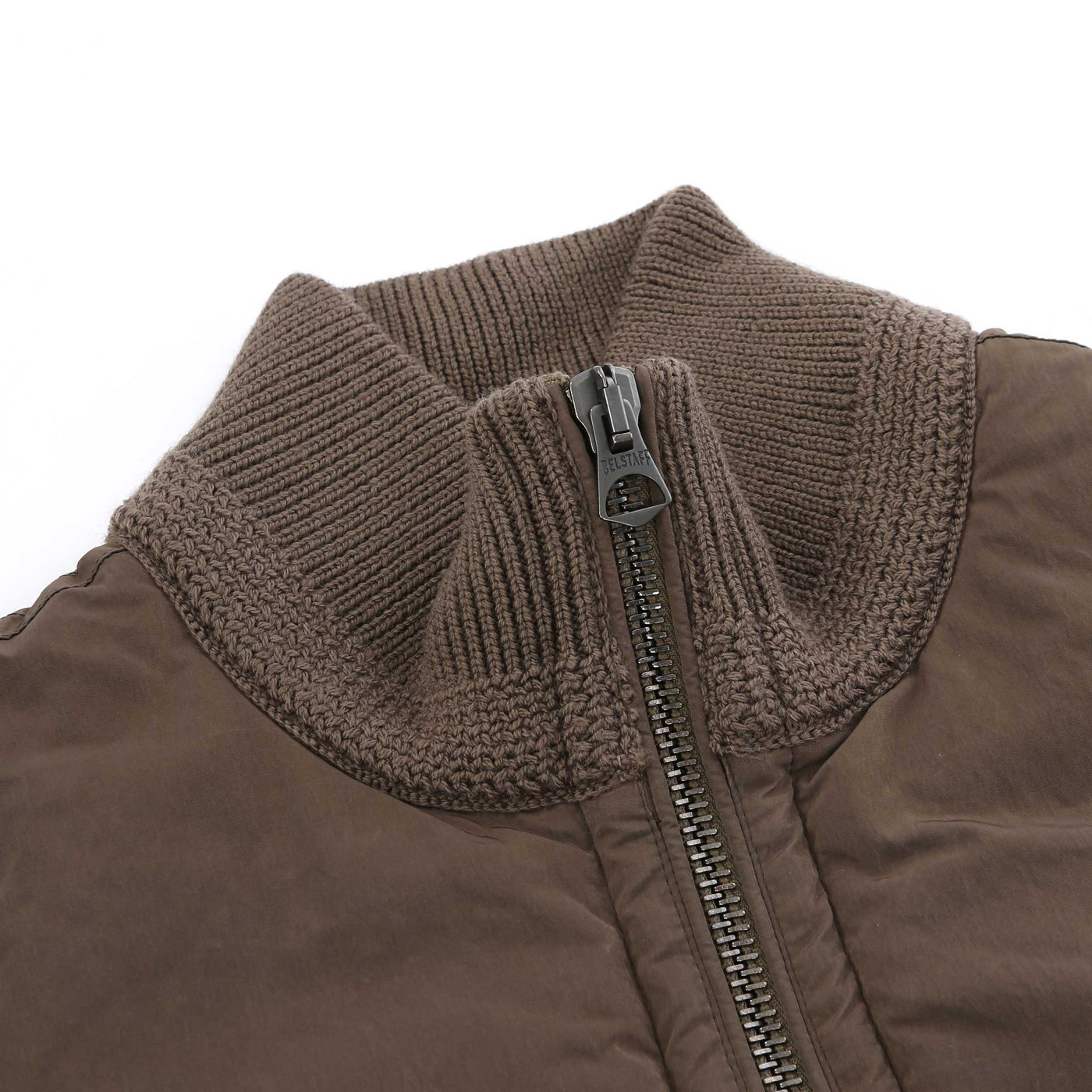 Belstaff Ward Full Zip Cardigan in Clay Brown Neck