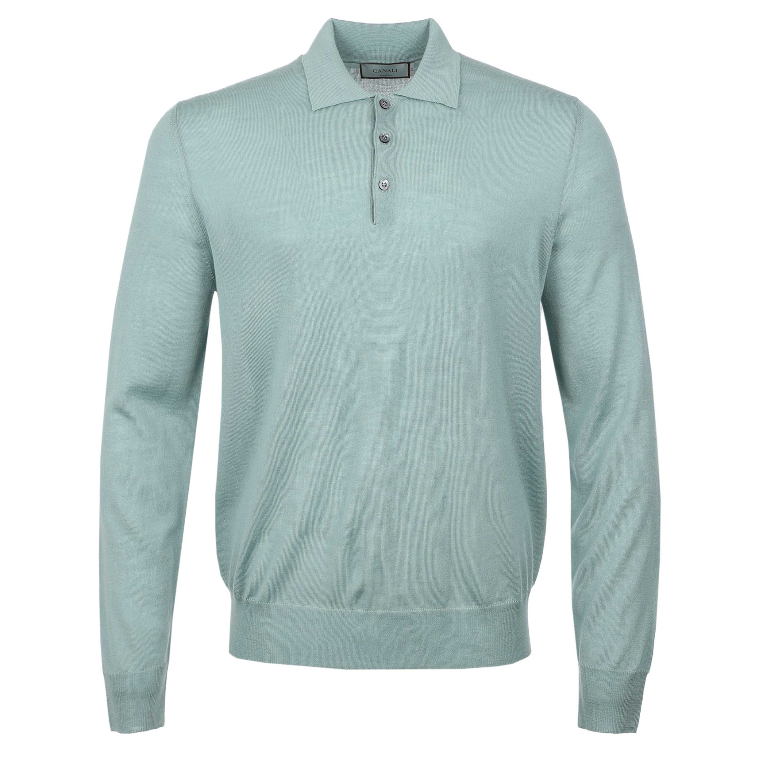 Canali 3 Button Knitted Polo in Mint Green