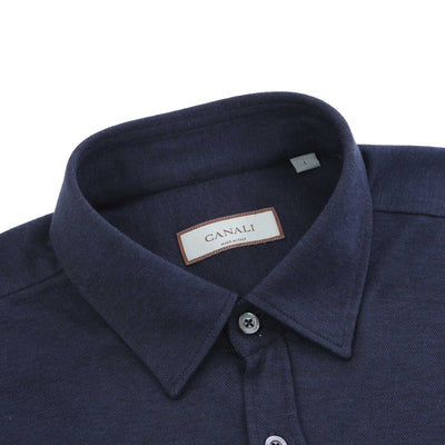 Canali Stretch Cotton Shirt in Navy Collar