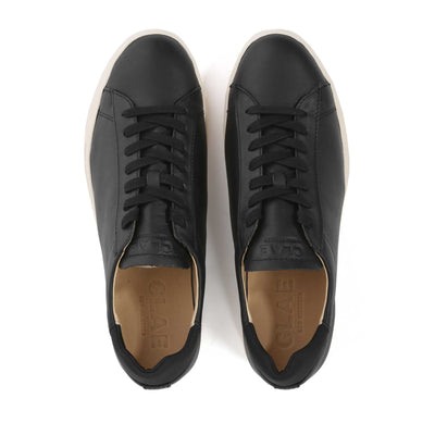 Clae Bradley Essentials Trainer in Black Milled Leather Birdseye