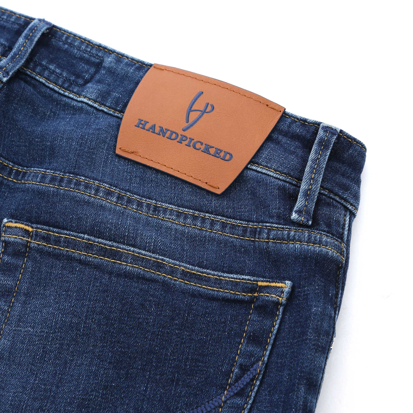 Handpicked Ravello Jean in Mid Blue Denim Logo Badge