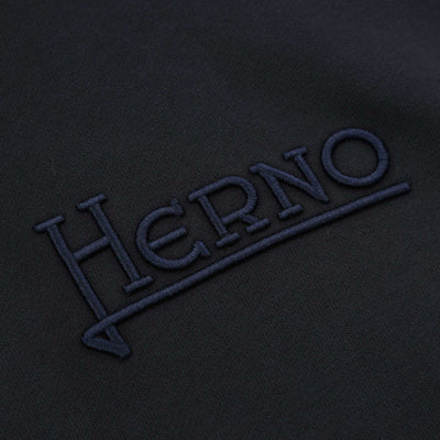 Herno Felpa Logo Con Cappuccio Hoodie Sweat Top in Navy Logo1