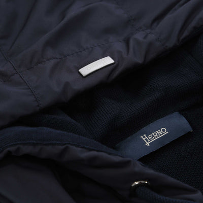 Herno Giacca Felpa Imbottita Combinata Hybrid Hooded Knitwear in Navy Logos