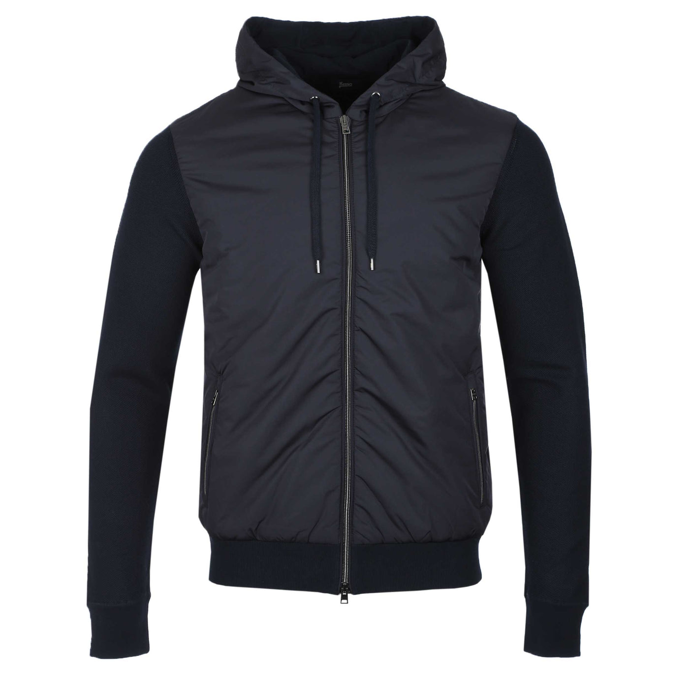 Herno Giacca Felpa Imbottita Combinata Hybrid Hooded Knitwear in Navy