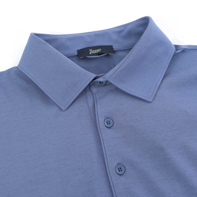 Herno M.C Jersey Polo Shirt in Azzurro Grigiato Blue Collar