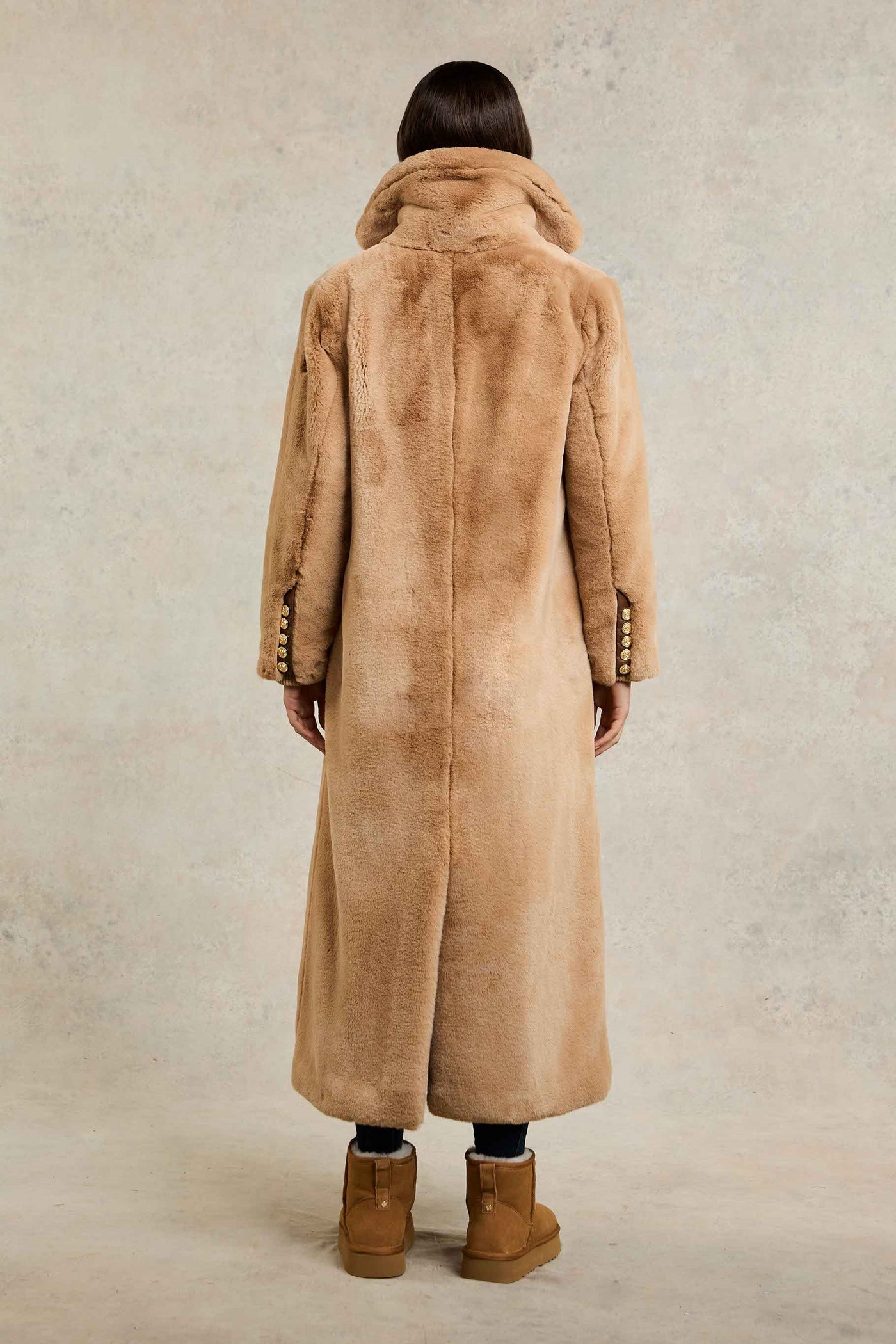 Holland Cooper Asygarth Faux Fur Coat in Natural Model Back