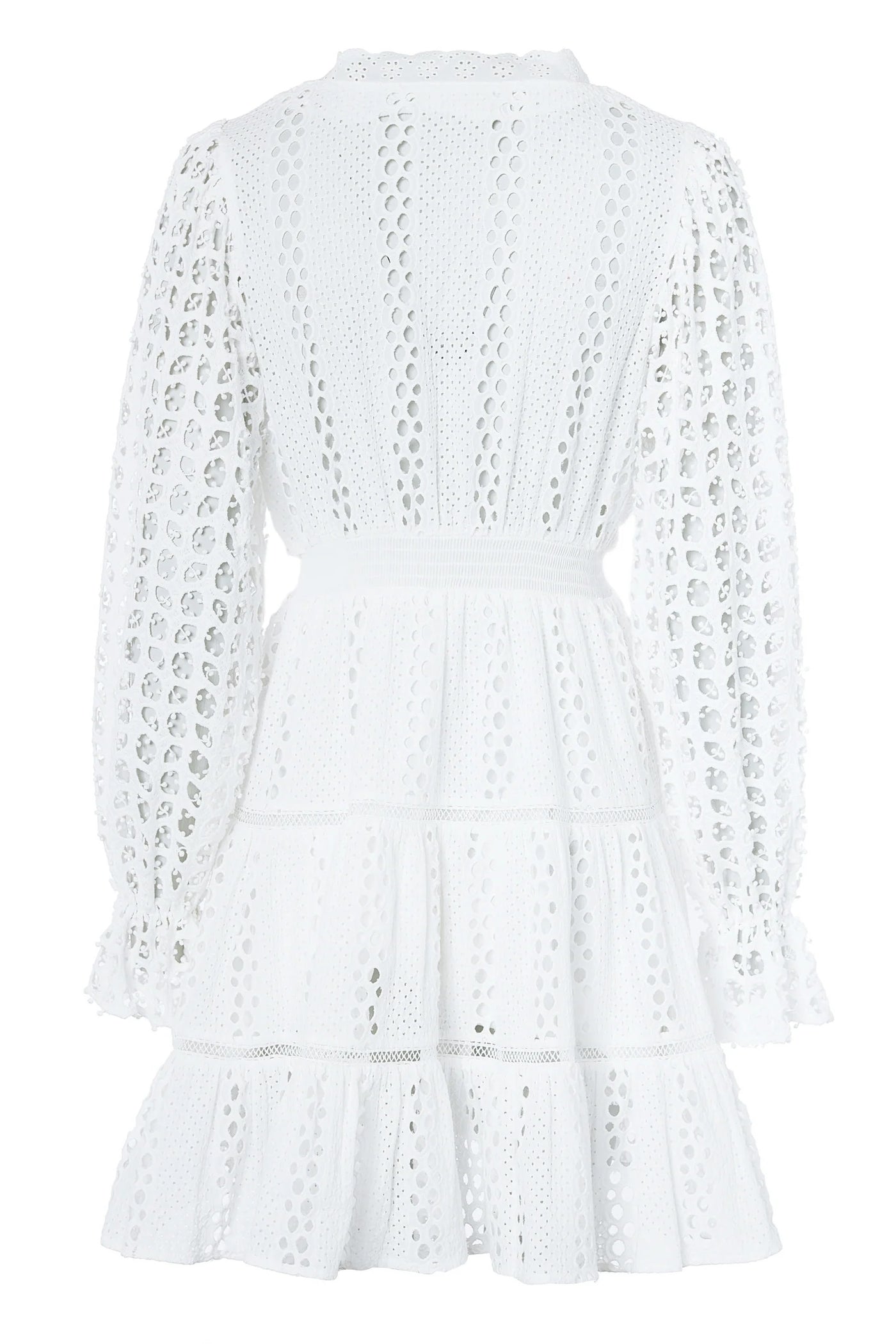 Holland Cooper Broderie Lace V Neck Dress in White Back