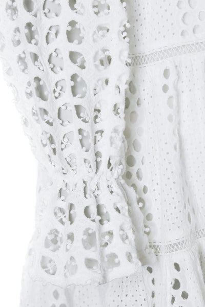 Holland Cooper Broderie Lace V Neck Dress in White Cuff