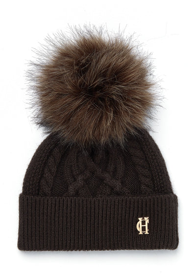 Holland Cooper Cortina Ladies Bobble Hat in Chocolate Mink Front