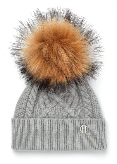 Holland Cooper Cortina Ladies Bobble Hat in Soft Grey Front