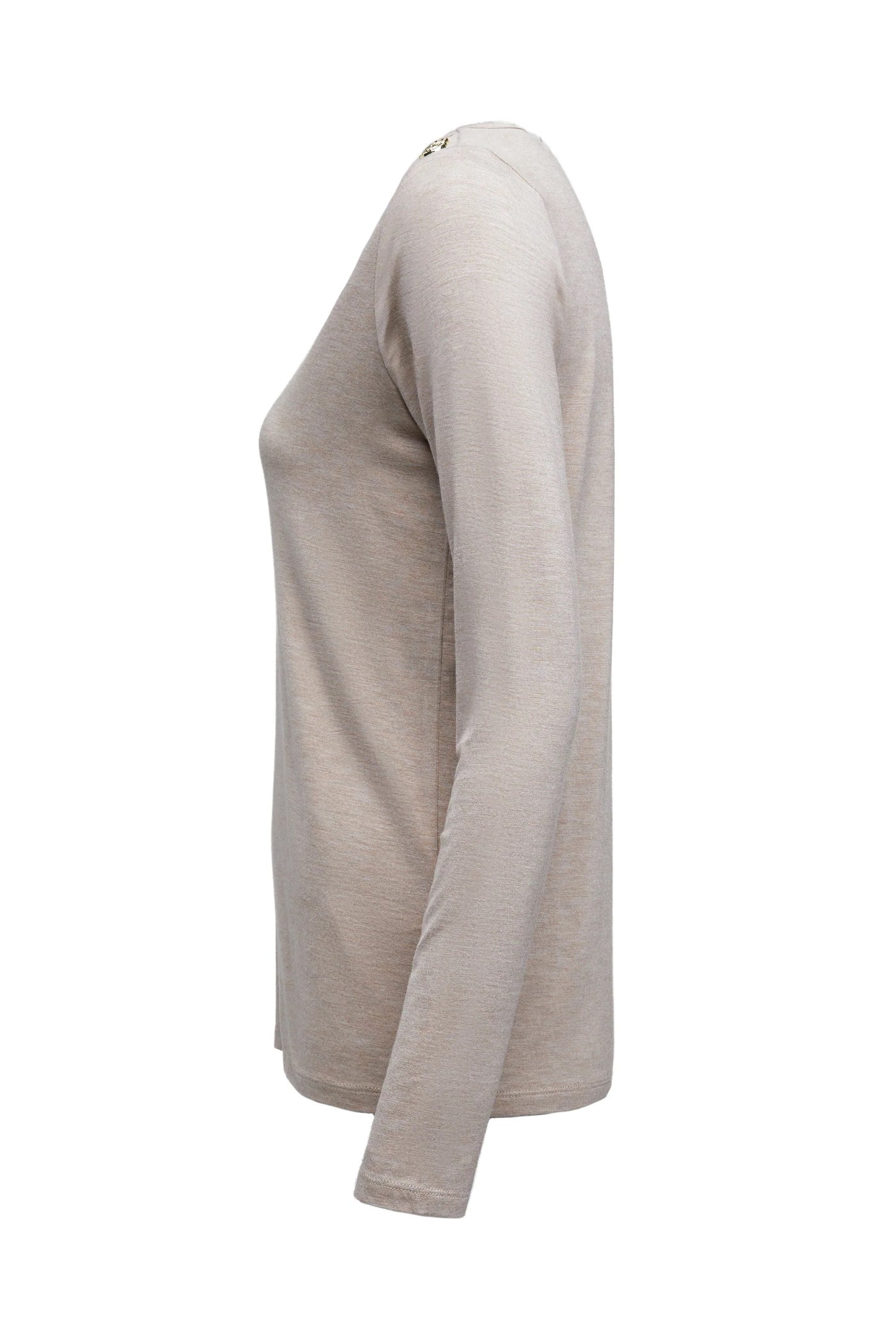 Holland Cooper Long Sleeve V Neck Tee in Oatmeal Side