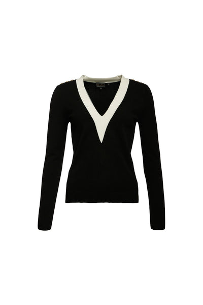 Holland Cooper Macy Knitted Top in Black Front