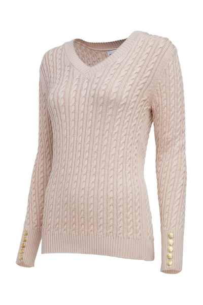 Holland Cooper Seattle Cable V Neck Knitwear in Oatmeal Angle