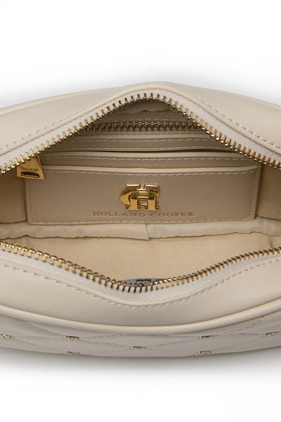 Holland Cooper Soho Mini Quilted Camera Bag in Cream Inside