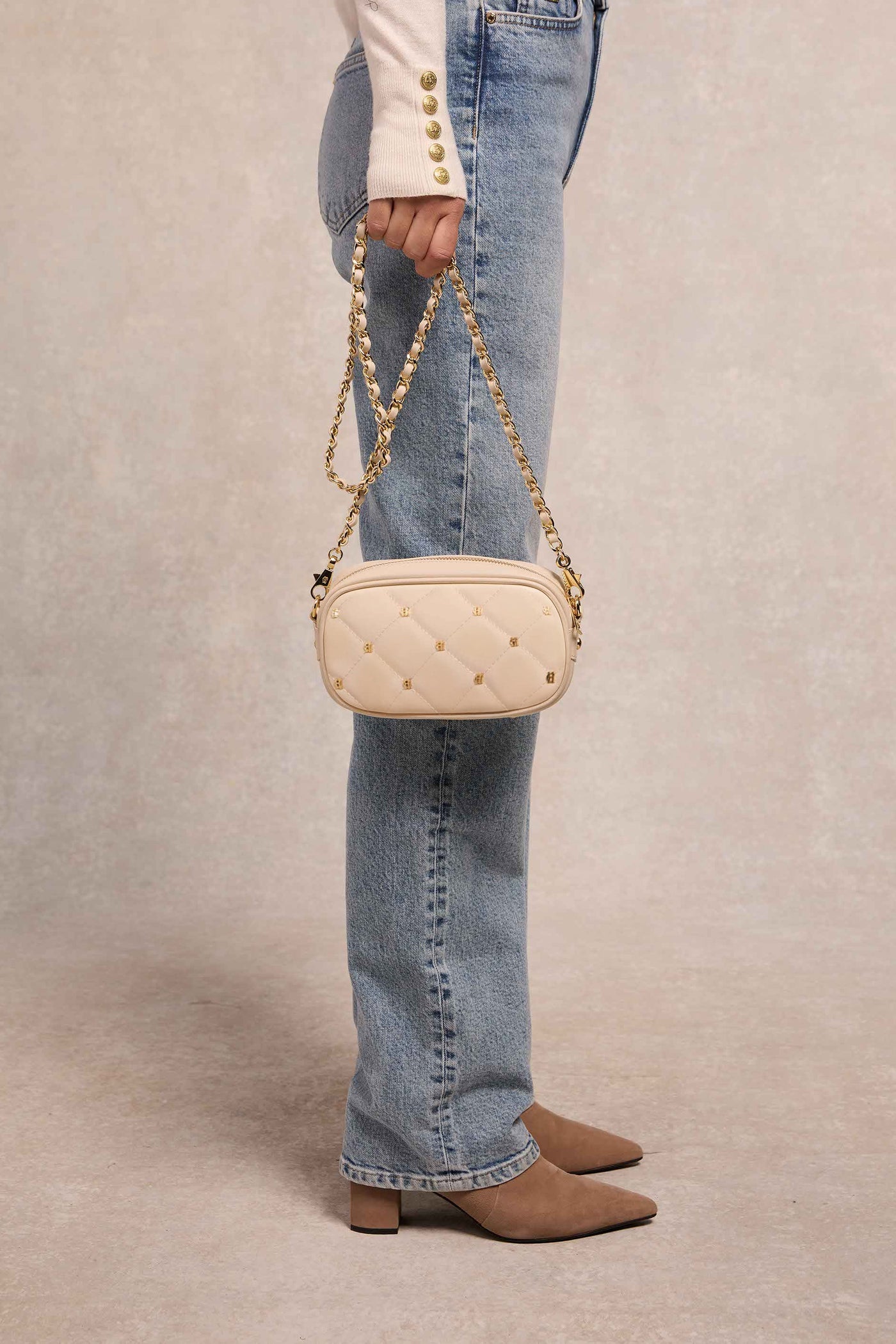 Holland Cooper Soho Mini Quilted Camera Bag in Cream