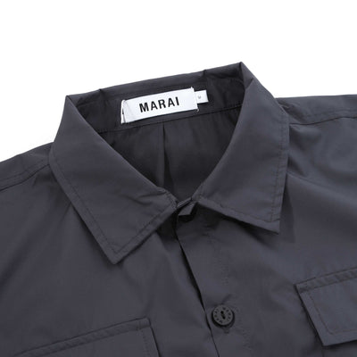 Marai Ripstop Nylon Overshirt in Dark Grey Collar