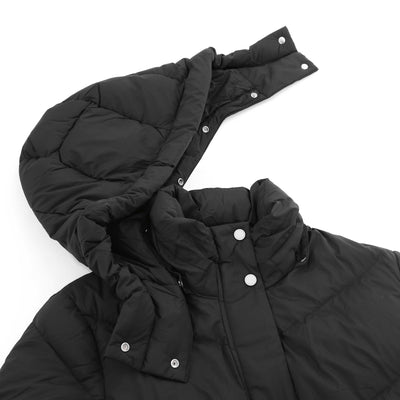 Moose Knuckles Belle Cote Long Puffer Ladies Jacket in Black Hood Removed