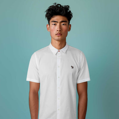 Paul Smith Casual Fit Zeb Badge SS Shirt in White Model