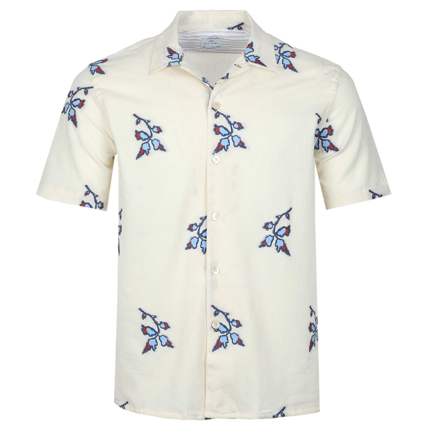 Paul Smith Floral Reg Fit SS Shirt in Off White Front