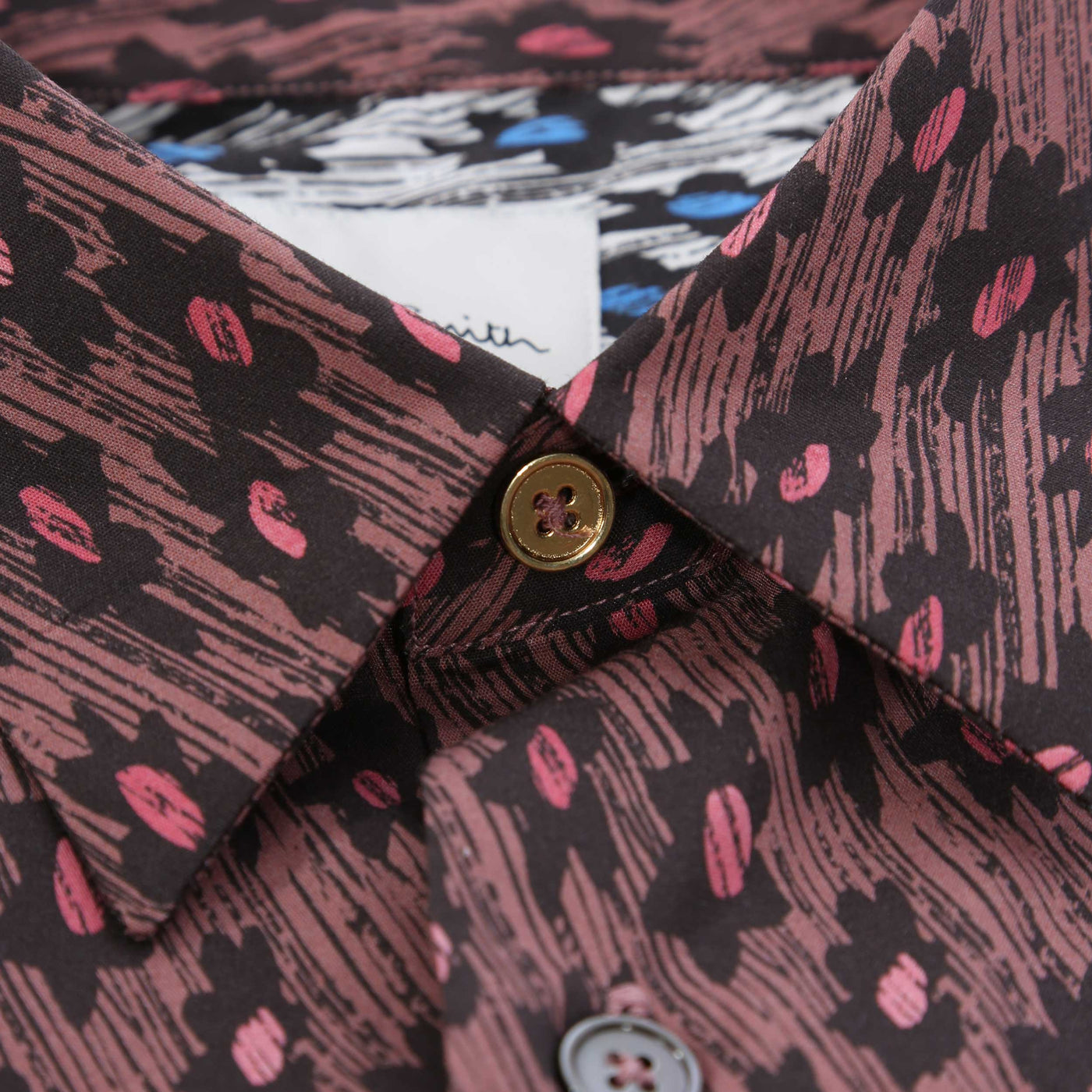 Paul Smith Flower Print Shirt in Mauve Gold Top Button