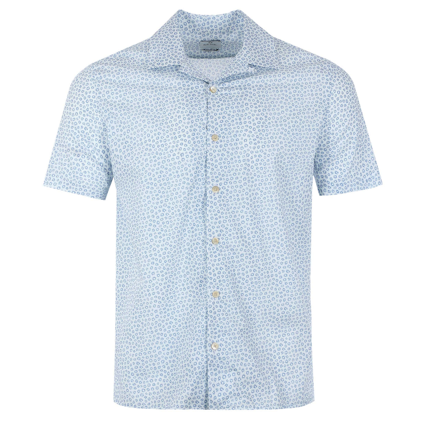 Paul Smith Small Floral Reg Fit SS Shirt in White & Blue