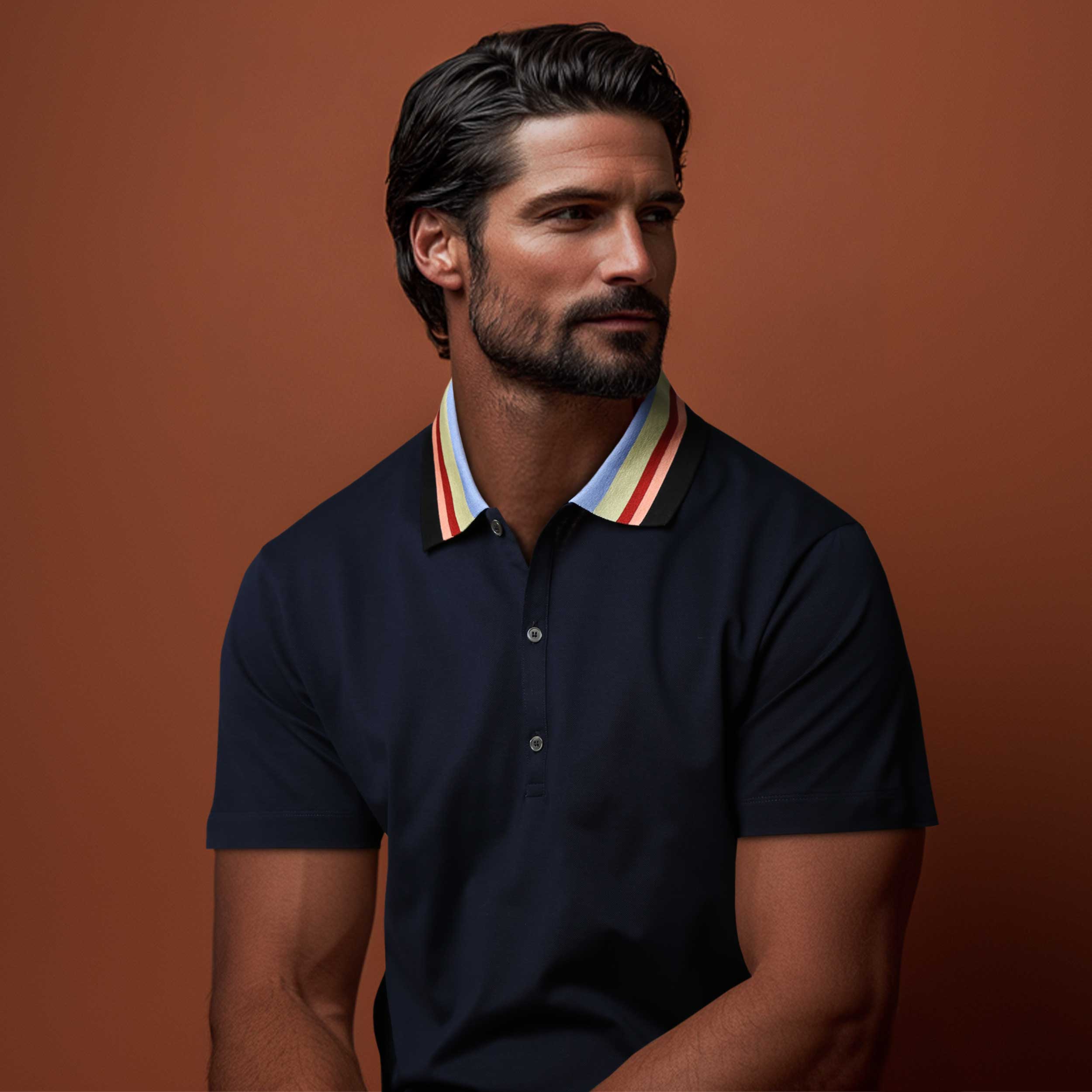 Paul Smith Stripe Collar Polo Shirt in Navy