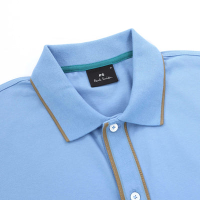 Paul Smith Trim Button Thru Polo Shirt in Cobalt Blue collar