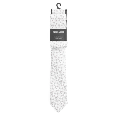 Remus Uomo Floral Tie & Hank Set in Silver