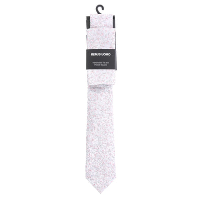 Remus Uomo Floral Tie & Hank Set in Silver & Pink