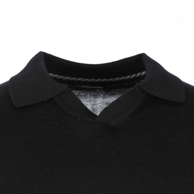 Remus Uomo Open Collar Knitted LS Polo Shirt in Black Collar