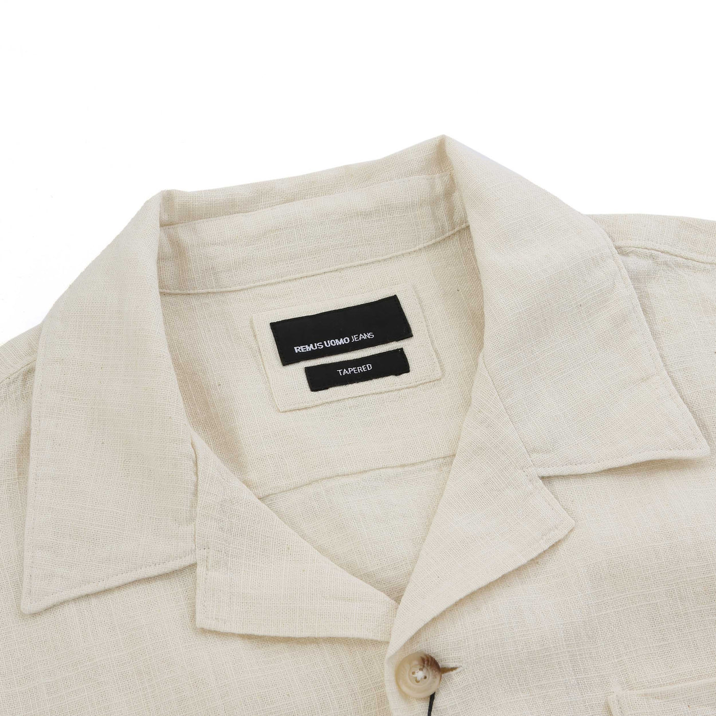 Remus Uomo Paolo Linen SS Shirt in Beige Collar