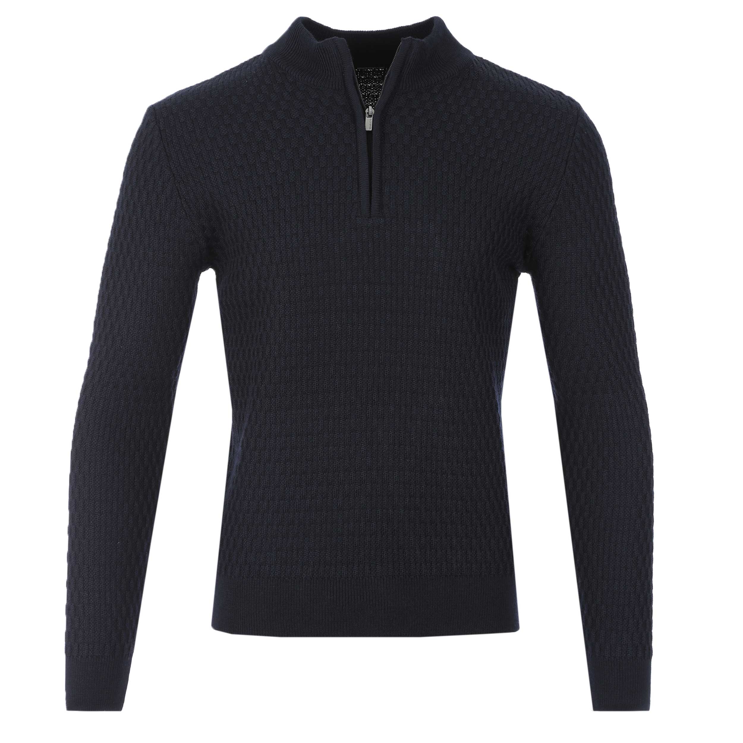 Remus Uomo Waffle 1/4 Zip Knitwear in Navy