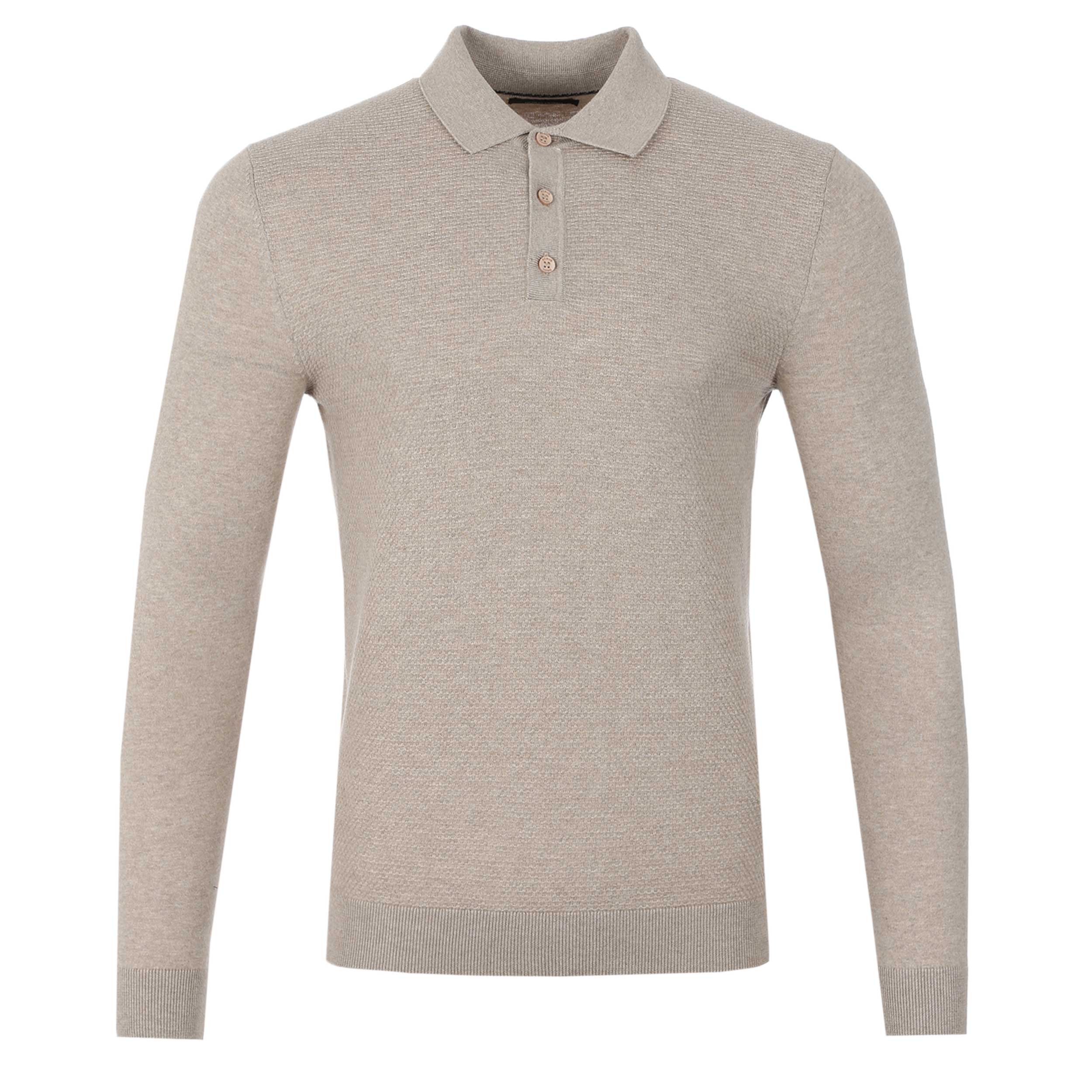 Remus Uomo Waffle Front Knitted Polo in Oatmeal