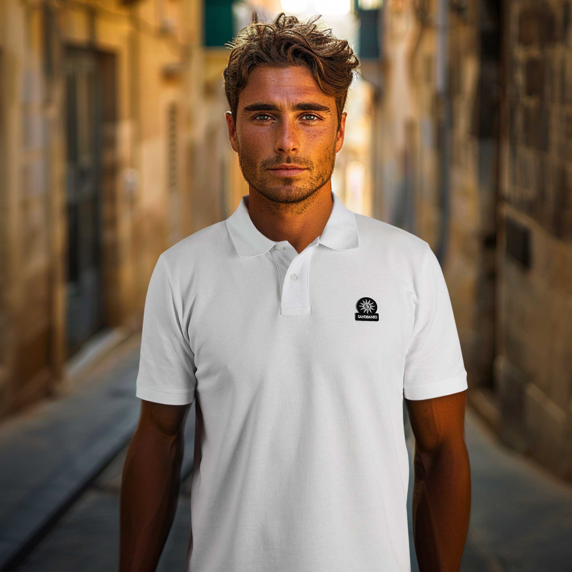 Sandbanks Badge Logo Polo Shirt in White