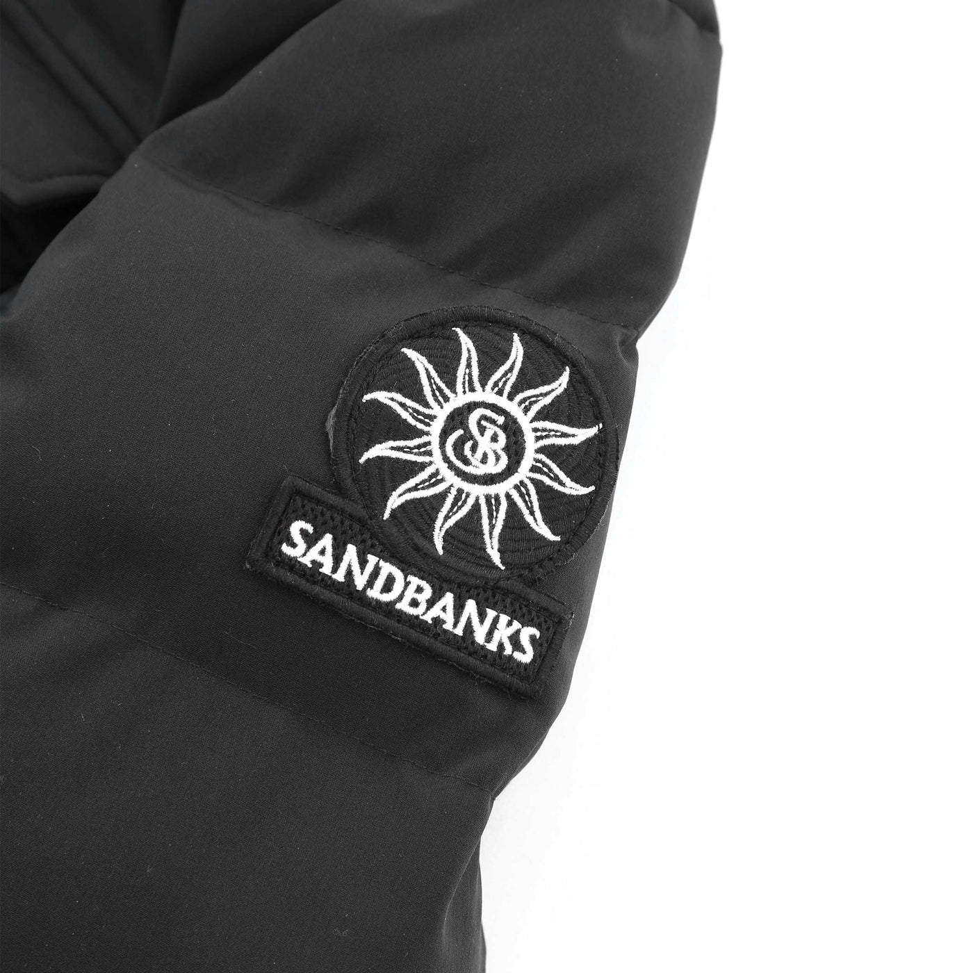 Sandbanks Branksome Long Puffer Jacket in Black Logo