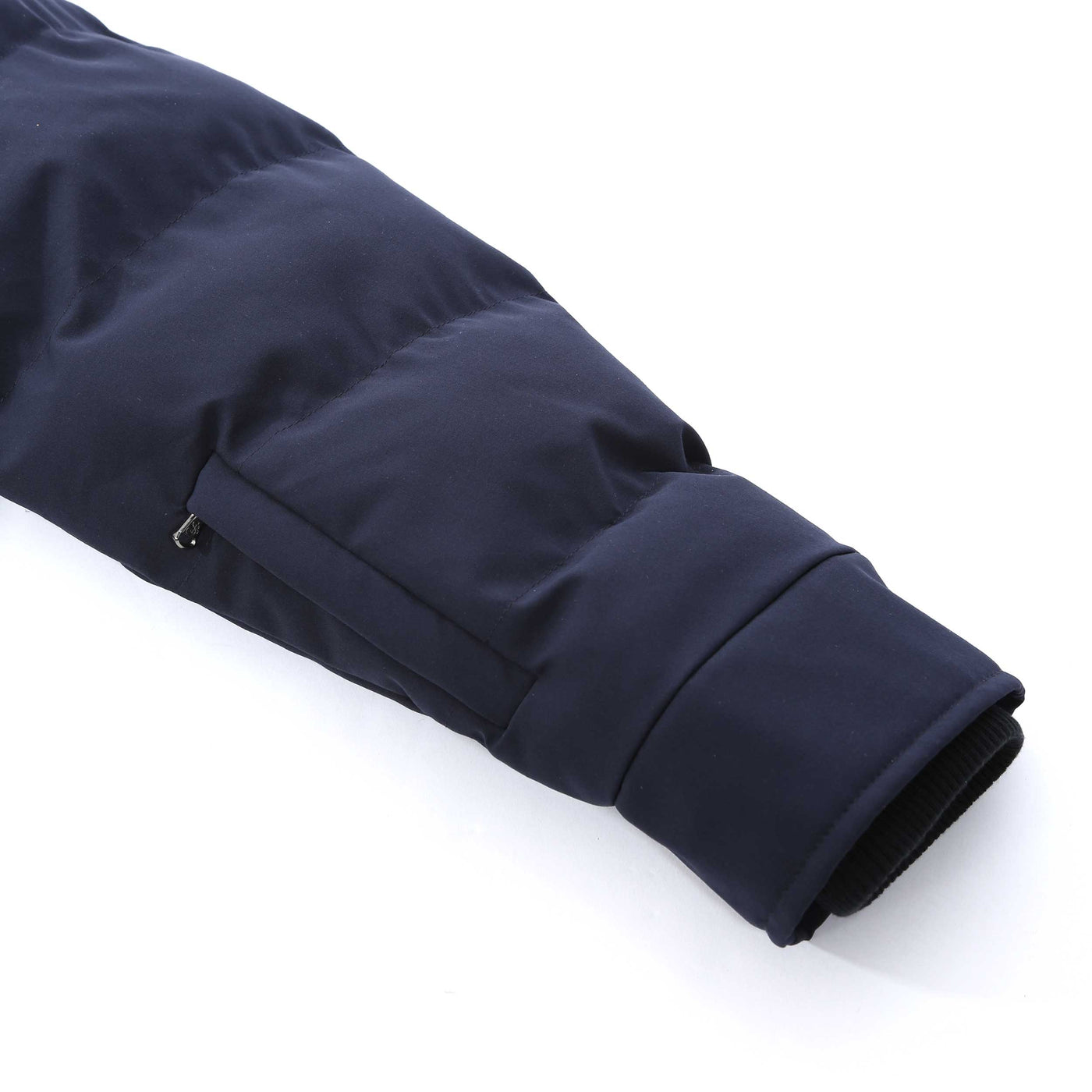 Sandbanks Branksome Long Puffer Jacket in Navy Cuff