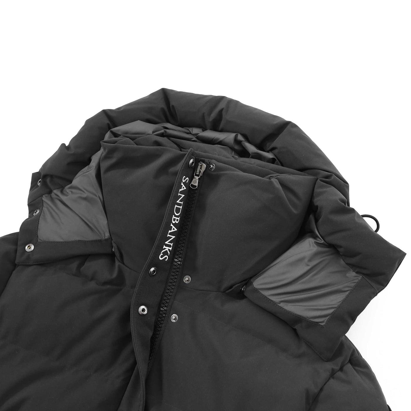 Sandbanks Haven Oversized Long Puffer Ladies Jacket in Black Hood