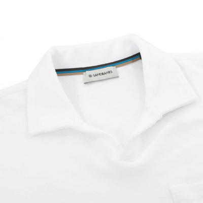 Sandbanks Resort Terry Towelling Polo Shirt in White Collar